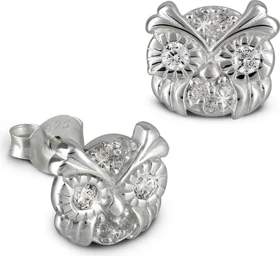 Produktbild von Teenie-Weenie Ohrstecker Kinder 925 Silber weiß Eulenkopf Ohrringe SDO8012W