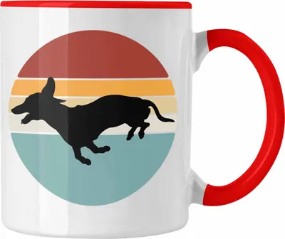 Produktbild von Trendation - Dackel Tasse Geschenke Dachshund Rauhaardackel Lustig Vintage Silhouette (Rot)