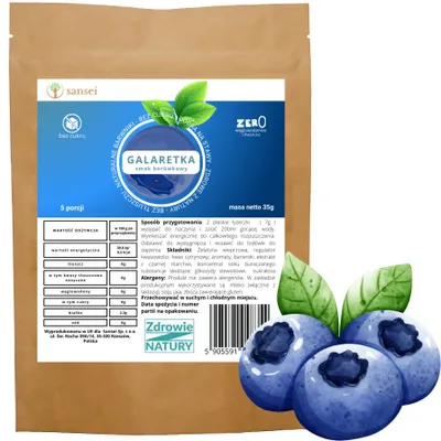 Zdjęcie produktu dla Galaretka Bez Cukru BORÓWKA Jagoda aż 5 porcji w 35g FIT KETO bez glutenu, bez tłuszczu, bez węglowodanów tylko 9,5 kcal porcja