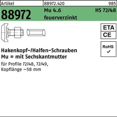 Produktbild von Hammerkopfschraube R 88972 Typ 72/48 M 20 x 100 Mu 4.6 feuerverzinkt