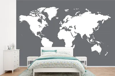 Produktbild von MuchoWow® Fototapete für Wohnzimmer oder Schlafzimmer Wandtapete Vinyl Motivtapete Weltkarte - Weiß - Grau - 600x400 cm - Vinyltapeten