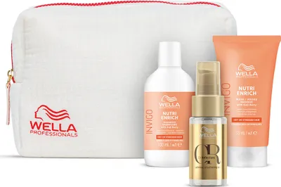 Produktbild von Wella Professional Invigo Nutri Enrich Travelset - Shampoo 100 ml + Mask 75 ml + Oil Refelction 30 ml + Kosmetikbeutel gratis