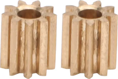 Two brass gears are shown against a white background.