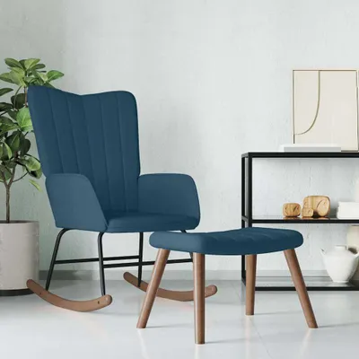 Immagine prodotto di vidaXL Sedia a dondolo con sgabello in velluto blu