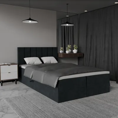 Produktbild von QLA Möbel Boxspringbett Bergamo 140x200  mit 2 Bettkästen, Doppelbett mit Matratze und Topper, Polsterbett, Bett. Farbe Dunkelgrau