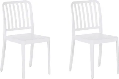 Produktbild von BELIANI Gartenstühle im 2er Set Weiß aus Kunststoff Balkon Terrasse Gartenzubehör Indoormöbel Outdoormöbel Plastikstühle Modern