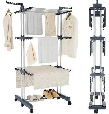 Image de Séchoir à linge, modèle pliable, hauteur réglable, GRIS