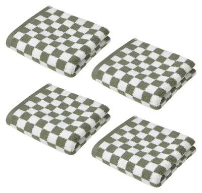 Produktbild von Handtücher Karo 4er Set Schnell trocknend Wasserabsorbierend Baumwoll-Handtuch Grün Für Bad Küche Spa