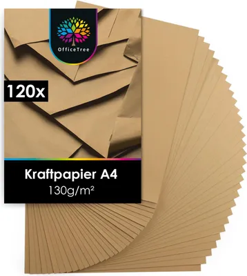 Produktbild von OfficeTree 120 Blatt Kraftpapier DIN A4 130g - Craftpaper - Braunes Papier 130g/m² Qualität (wp)