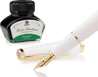 Produktbild von Füllhalter Set Cleo Skribent Classic Gold Weiß, Patronen-Füllhalter und 30 ml Tinte Grün