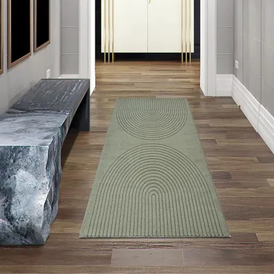 Immagine prodotto di Tappeto moderno verde con motivo a cerchi 3D per soggiorno e camera da letto Dimensioni - 80 x 150 cm