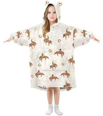 Productafbeelding van Draagbare Deken Hoodie voor Kinderen met Paard Motief