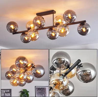 Produktbild von Fossobiubo Deckenlampe aus Metall/Glas in Schwarz/Chrom/Rauch/Bernstein