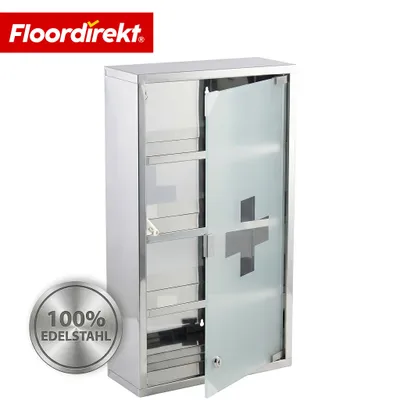 Produktbild von Medizinschrank Allen, Arzneischrank abschließbar mit Schlüssel, Medikamentenschrank zur Wandmontage, Silber – 60 x 30 cm (4 Fächer)