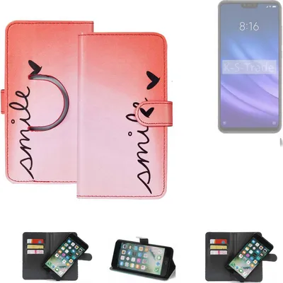 Produktbild von K-S-Trade Schutzhülle Handyhülle kompatibel mit Xiaomi Mi 8 lite Hülle cover bookstyle Etui ''smile'' rot Standfunktion Kameraschutz (1Stk)