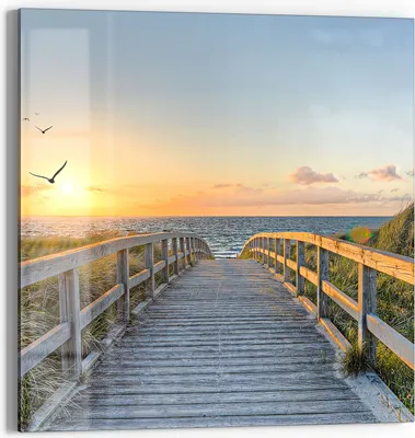 Produktbild von DEQORI Glasbild Echtglas 50x50 cm 'Dünenweg zum Meer' Wandbild Bild modern Deko
