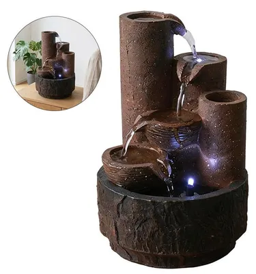 Produktbild von Zimmerbrunnen Tischbrunnen 17×17×26 cm mit Kerzenhalter, LED Wasserlauf Dekoration
