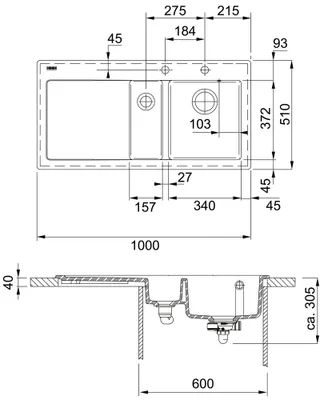 Immagine prodotto di Franke Mythos MTK-651-D, Lavabo da appoggio, Rettangolare, Vetroceramica, Bianco, 2 vasche, Rettangolare