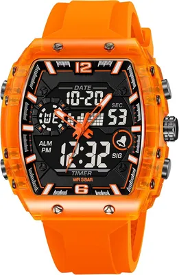 Produktbild von Herren Armbanduhr rechteckig Analog Digital Sportuhr 5ATM wasserdicht LED Alarm Stoppuhr Datum Kalender Silikonarmband stylisch bunt