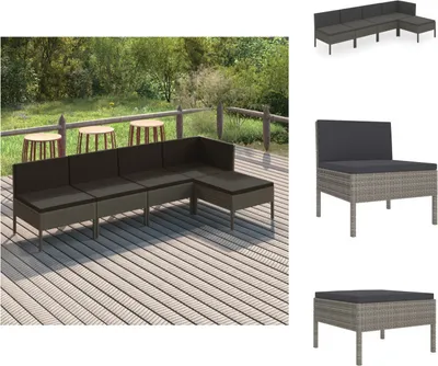 Produktbild von vidaXL 5-tlg. Garten-Lounge-Set mit Auflagen Poly Rattan Grau -  Gartenmöbel-Sets