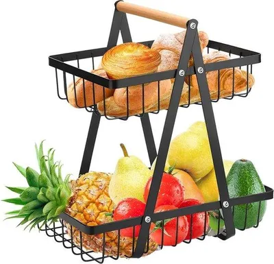 Produktbild von Küchen Obstschale - 2 Etagen - schwarz - vielseitig einsetzbar - räumersparende Obstschale - Geschenk für Frauen
