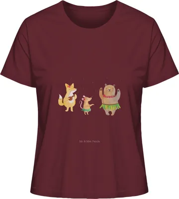Produktbild von Mr. & Mrs. Panda Basic Shirt Damen Waldtiere Aloha Größe XL - Burgundy - Geschenk, Igel, Oberteil, Gute Laune, Baumwoll T-Shirt, Bär, Kurzarmshirt, Musik, Hase, Leben