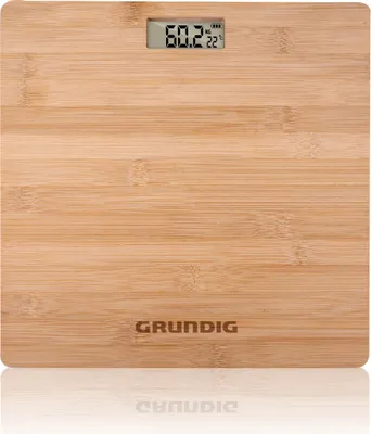 Produktbild von Grundig Personenwaage – Digitale Personenwaage aus Bambus – Körperwaage mit LCD Display – Digitalwaage bis 180 kg – Einheiten in kg, lb und st – 28x28 cm
