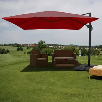 Produktbild von Gastronomie-Ampelschirm MCW-A96, 3x4m (Ø5m) Polyester Alu/Stahl 26kg  bordeaux mit Ständer