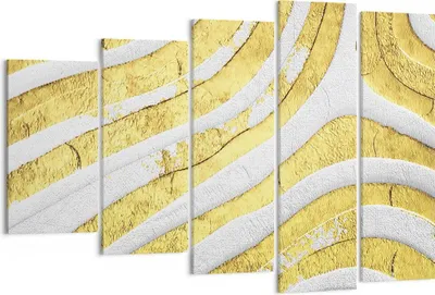 Produktbild von Bild auf Leinwand - Leinwandbild - 5 Teile - Abstraktion Gold Weiß - 150x100cm - Wand Bild - Wanddeko - Wandbilder - Leinwanddruck - Bilder - Wanddekoration - Leinwand bilder - EG150x100-4511