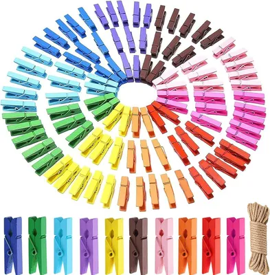 Produktbild von Holzklammern Klein, 100 Stück Mini Wäscheklammern Holz Bunt, Kleine Klammern für Fotos Aufhängen Fotoseil mit Klammern, Kleine Wäscheklammern Holz für Bilder Collagen Postkarten Fotos 3.5CM Bunte