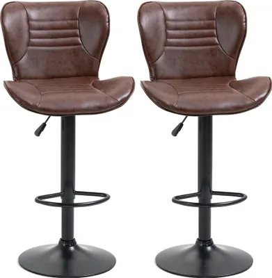 Image de Lot de 2 tabourets de bar - Réglables en hauteur et pivotants - Avec repose-pieds - Acier,Polyuréthaneet mousse - 46,5 × 54 × 108 cm - Marron