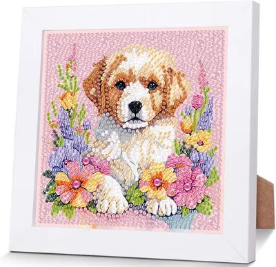 Diamond Painting für Kinder, Hund, 18x18 cm, Bastelset mit Rahmen
