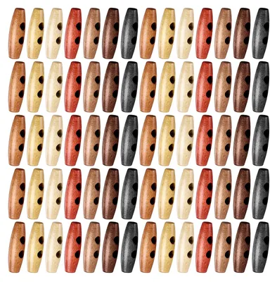 Produktbild von Set mit 70 ovalen Holzknöpfen (40 mm) mit 2 Löchern, in 7 verschiedenen Farben