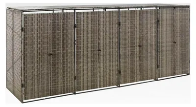 Produktbild von Mülltonnenunterstand für vier Tonnen, grau, 274 x 80 x 117 cm, Polyrattan, Gartenschuppen, Abdeckung für Mülltonnen, Aufbewahrungsbox für den Außenbereich