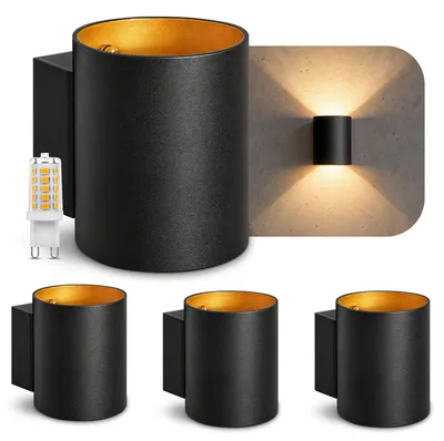 Produktbild von SSC-LUXon TUANI Wandleuchten 4 Stück Innen schwarz rund - Gold Design Wandlampe Up Down Leuchte inkl. 1x G9 LED Lampe warmweiß