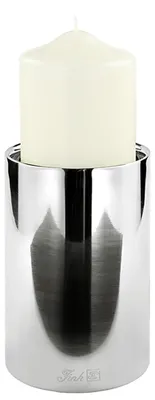Produktbild von FINK Stumpenkerzenhalter SOBRIO - Kerzenhalter aus Edelstahl, silberfarben, für innen und außen, H 15 cm, Ø 10 cm