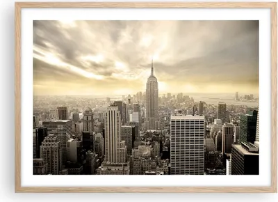 Produktbild von Gerahmtes Poster - Rahmen in heller Eiche - Stadt Wolkenkratzer Manhattan New York - 70x50 cm - Wand Bild - Wanddeko - Wandbilder - Wandposter - Bilderrahmen - Bilder - Kunstdruck - P2NAA70x50-2630