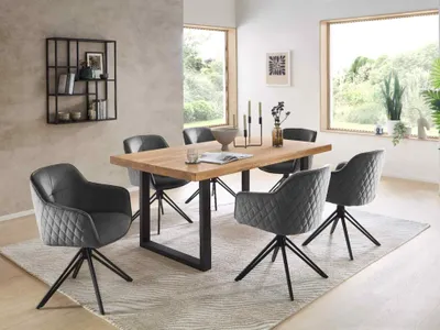 Produktbild von Essgruppe CAPRI-U Esstisch Eiche massiv geölt, 6 Stühle in grau