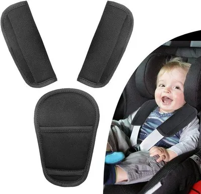 Productafbeelding van Ibenzoa® 3-delige set schouderbeschermers voor baby's – zachte, huidvriendelijke polyester schouderpads met klittenbandsluiting, geschikt voor autostoeltjes en kinderwagens