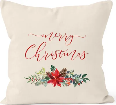 Produktbild von Kissenbezug Weihnachten Merry Christmas Blumen Weihnachtsstern Christstern Flower Frohe Weihnachten Autiga® natur 40cm x 40cm