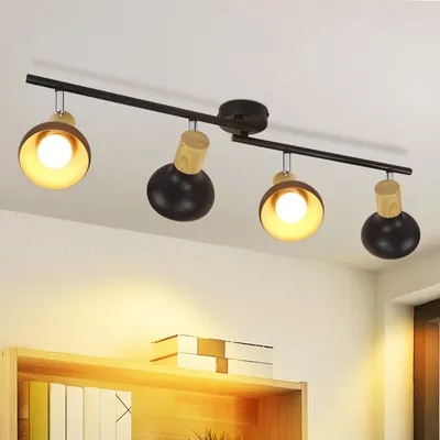 Image de ZMH Spot de plafond Couloir Plafonnier Vintage Plafonnier Industriel Intérieur Lampe de Couloir 4 Flammes Noir 350°Pivotant Spots de plafond E14Sans ampoules