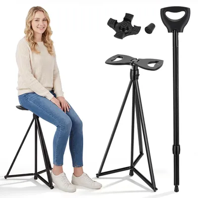 Imagen del producto de Bastón plegable con asiento, bastón de aluminio plegable con asiento