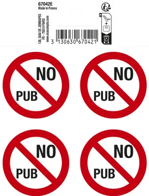 Produktbild von Exacompta Hinweisschilder 4x No pub (keine Werbung), 10x10 cm PVC - Rot - 67042E
