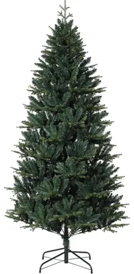 Image de Sapin de Noël réaliste - Sapin artificiel - 183 cm - PE/PVC - Aiguilles denses - Pied métallique stable - Montage rapide - Sans éclairage - Vert