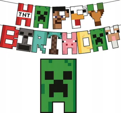 Produktbild von Geburtstagsbanner MINECRAFT, Creeper, Steve, TNT, Pixel, Überlebensspiel, Geburtstag