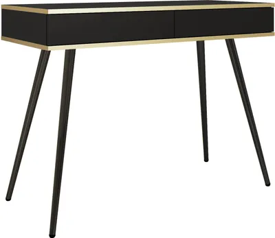 Produktbild von Eleganter Schminktisch in Schwarz mit schwarzen Beinen und goldenen Details, 102x79x50 cm