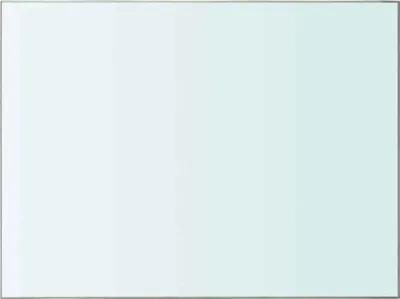 A plain white background with a subtle gradient of light blue, showcasing a transparent glass shelf.