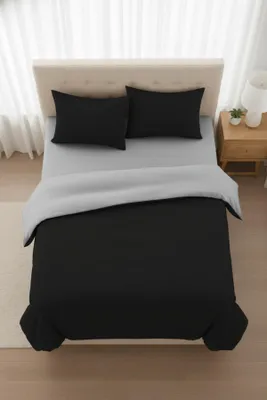 Produktbild von Wendebettwäsche Set 4-tlg. Doppelbett 200x220 cm mit Spannbettlaken – Schwarz-Grau