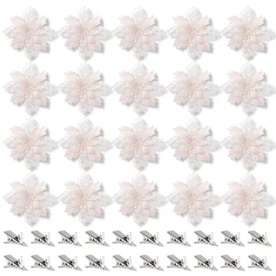 Produktbild von Christbaumschmuck Poinsettia Glitter Rosa-Weiß 20 Stück mit Klammern
