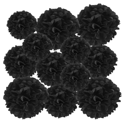 Papier-Pompons 12er-Set, 10/15/20 cm, Schwarz